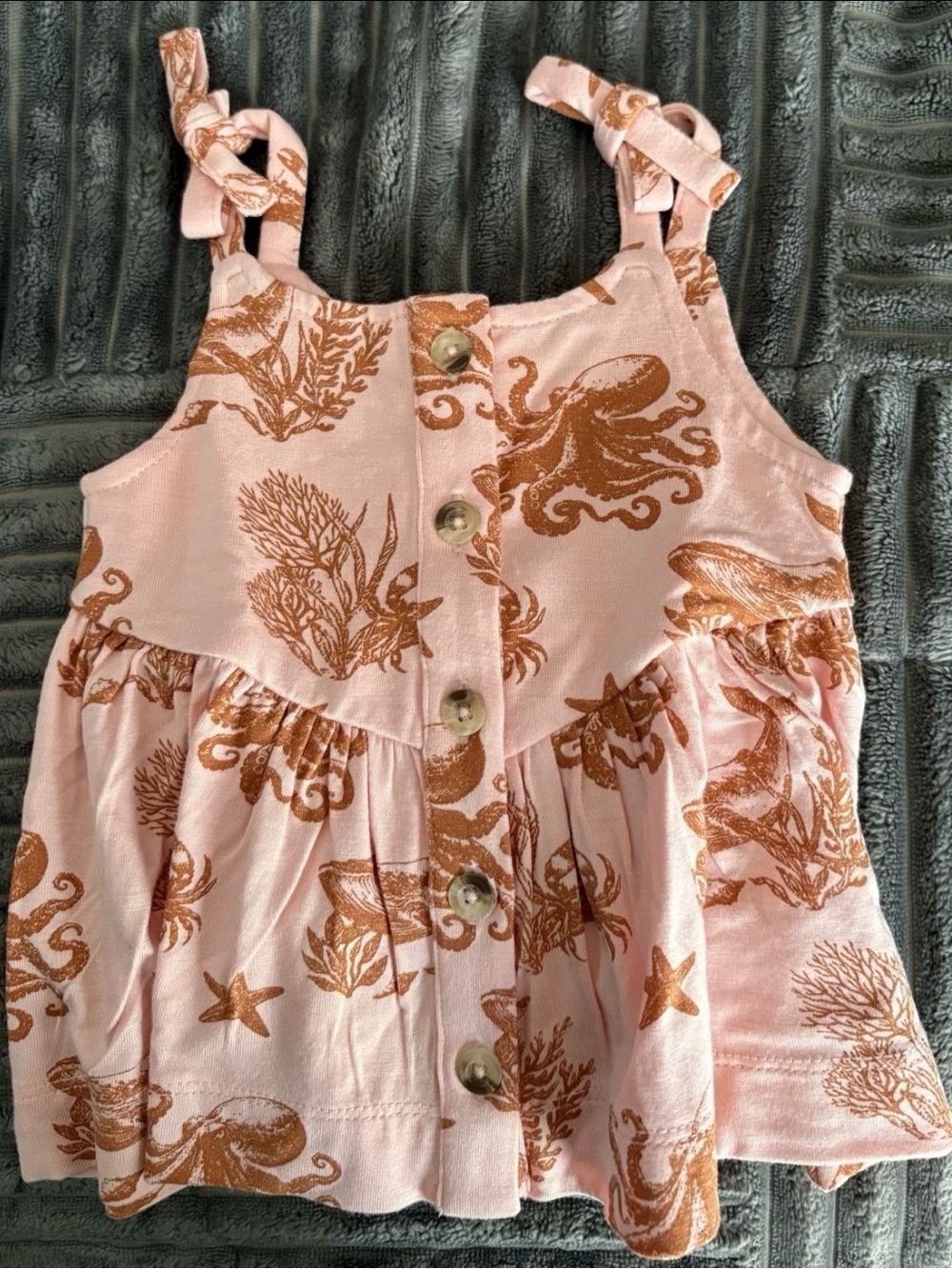 Kate Quinn-PiNK-Nautical toile-Tie strap-Button front-Babydoll top-Bamboo-3-6M